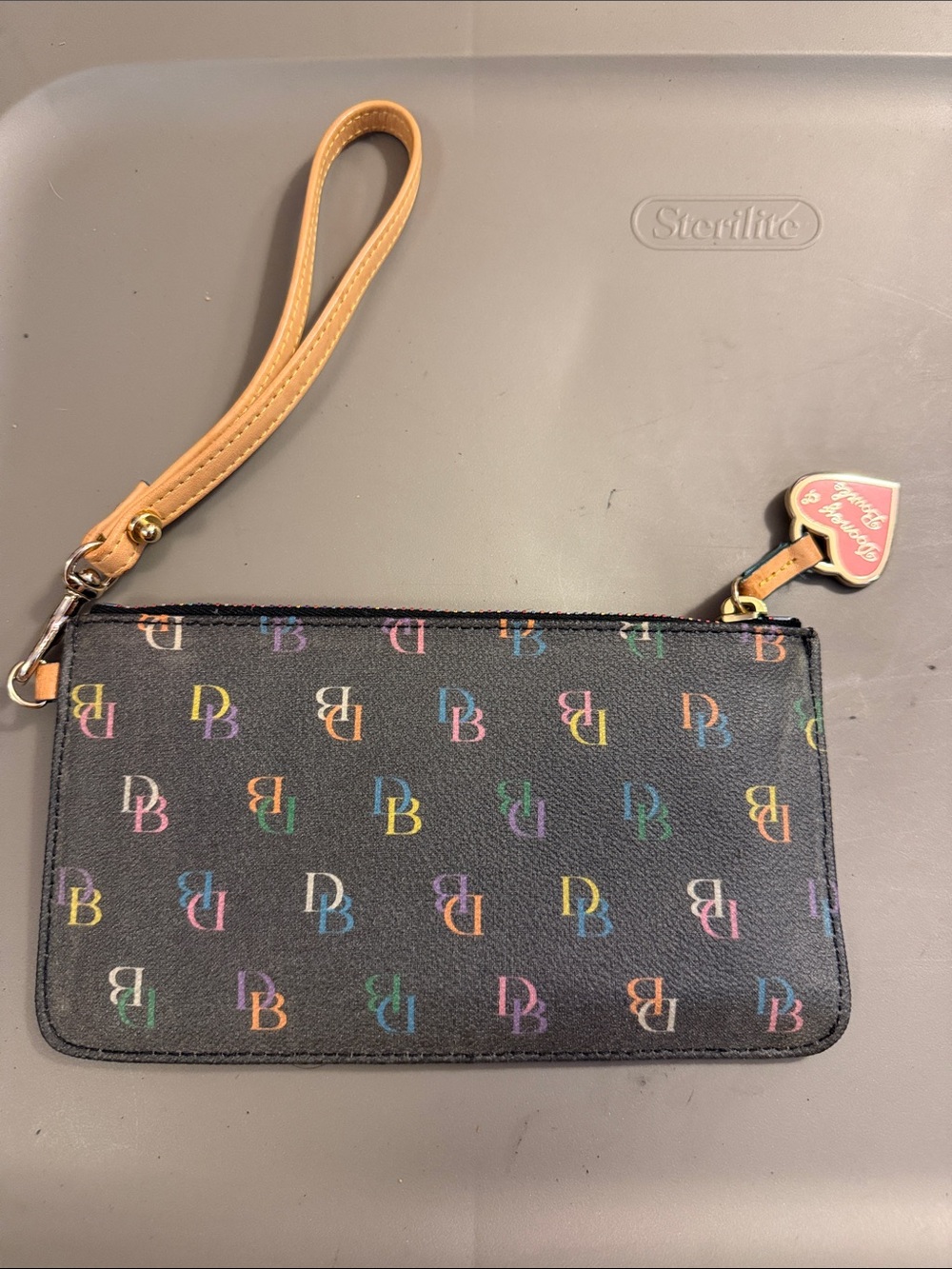 Dooney & Bourke Black Wristlet with Multicolor DB Logo Print
